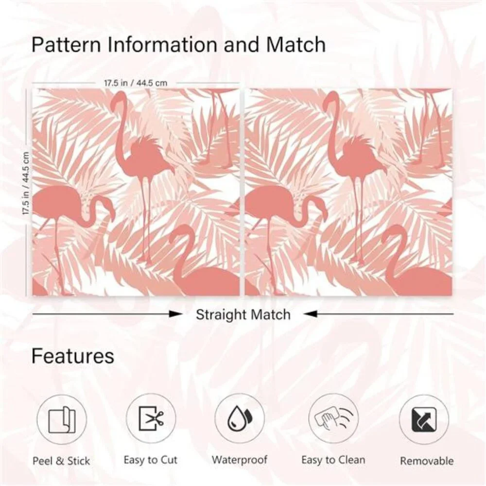 Pink Flamingo Wallpaper Peel and Stick Pink Palm Leaf Wallpaper, 17.5